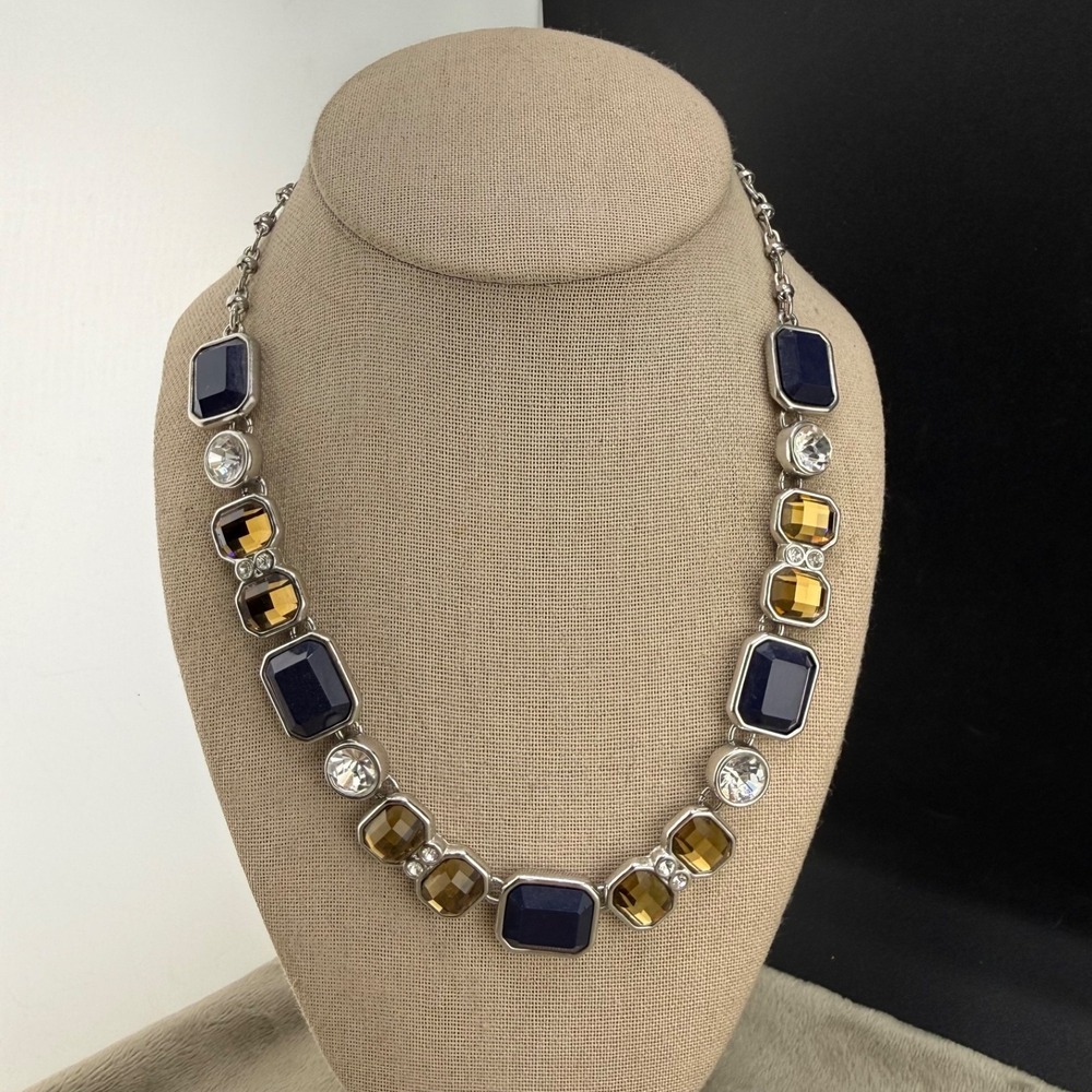 Lia Sophia Necklace Drama Club Rhinestone Silver Tone  19"